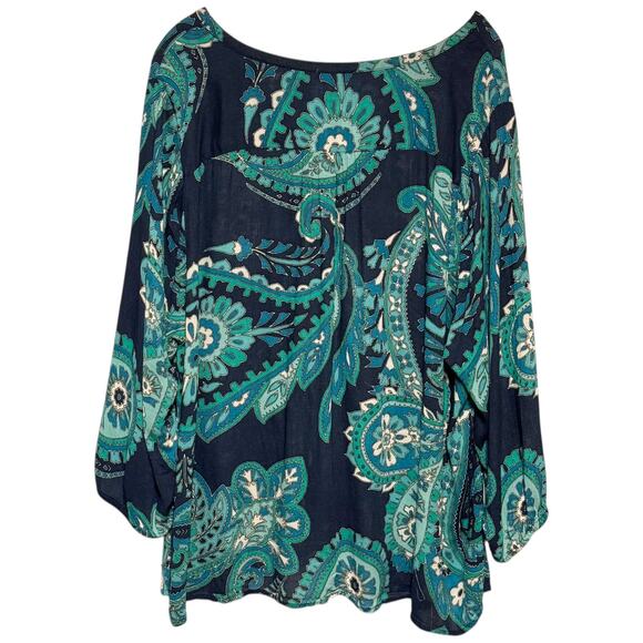 Lucky Brand 3/4 Sleeve Popover Tunic Top Blue Green Paisley 3X - Picture 3 of 3